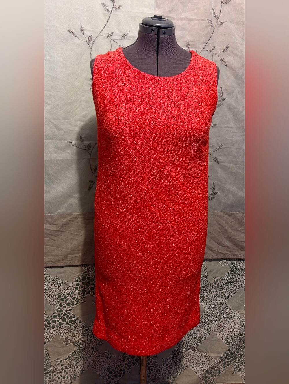 Homemade Vermillion Tweed Sleeveless Midi Dress